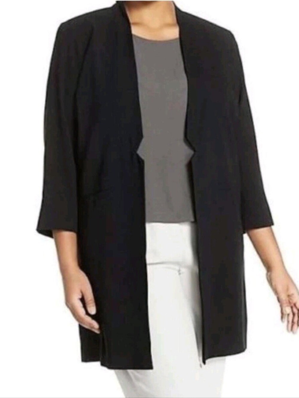 Eileen Fisher Blazer Black 100% Silk Georgette Crepe Size M